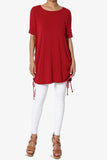 Tie Up Ruched Side Dolman Short Sleeve Round Neck Jersey Tee