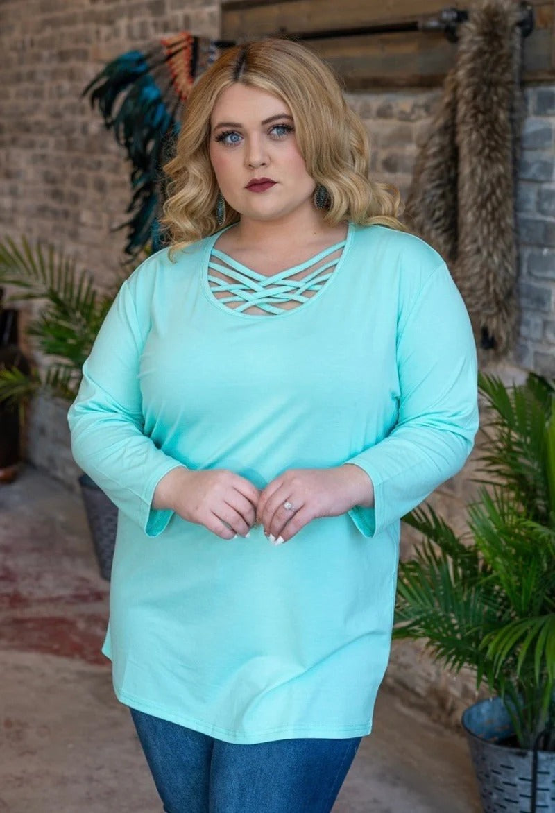 Women's Strappy Scoop Neck 3/4 Sleeve Flowy Top