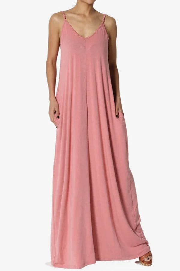 Adjustable Strap Maxi Dress with Pockets