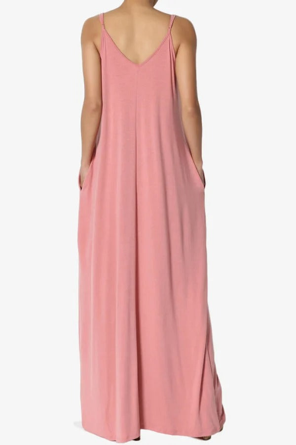 Adjustable Strap Maxi Dress with Pockets