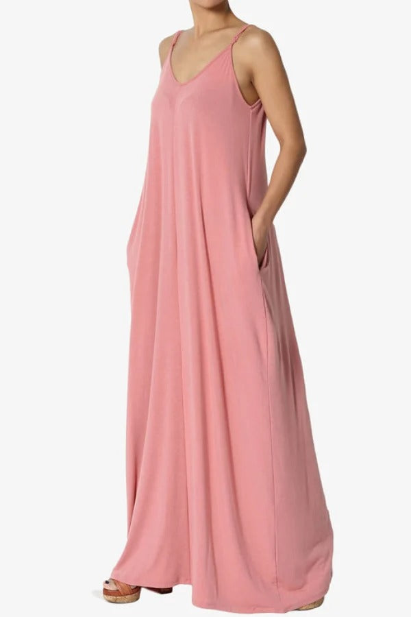 Adjustable Strap Maxi Dress with Pockets