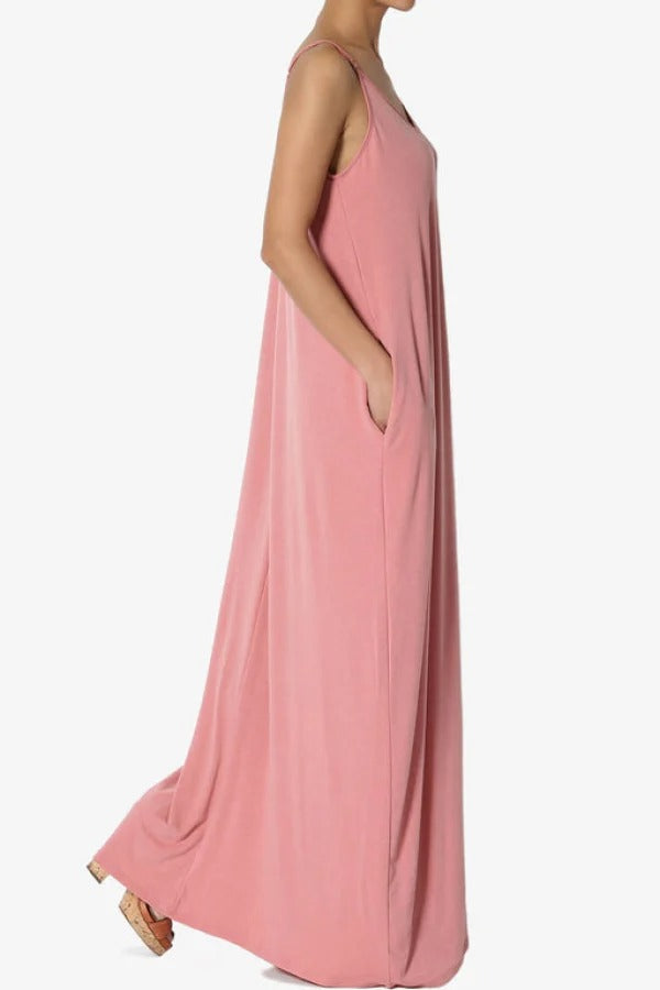 Adjustable Strap Maxi Dress with Pockets