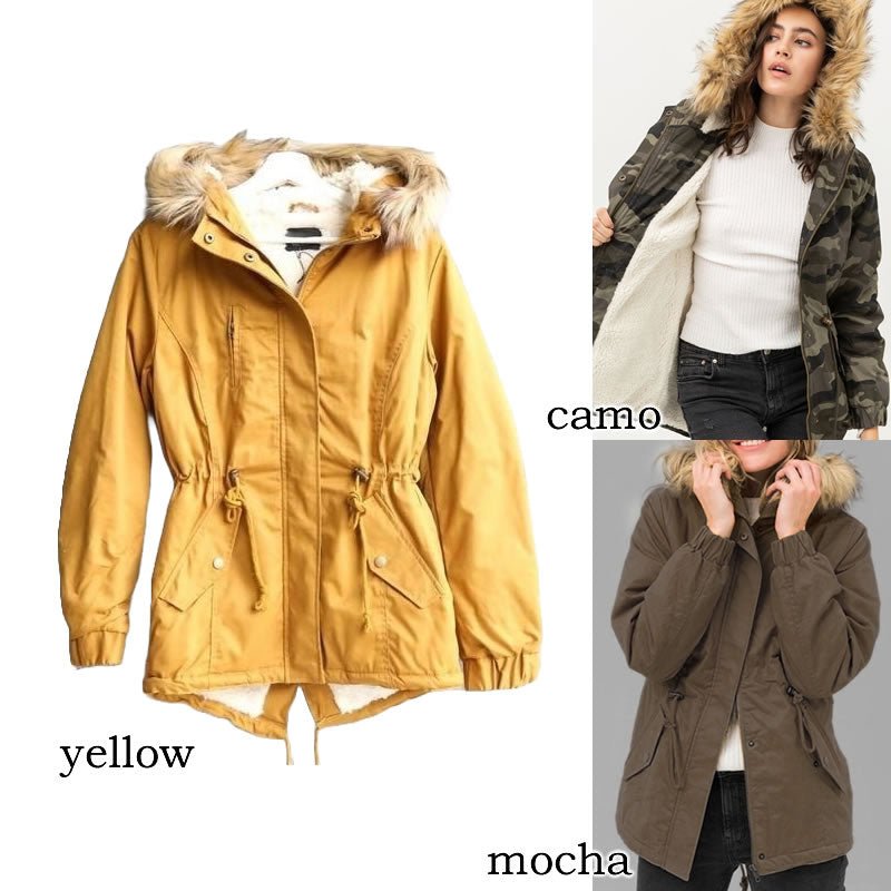 Love Tree Faux Sherpa Lined Military Hooded Utility Parka Jacket