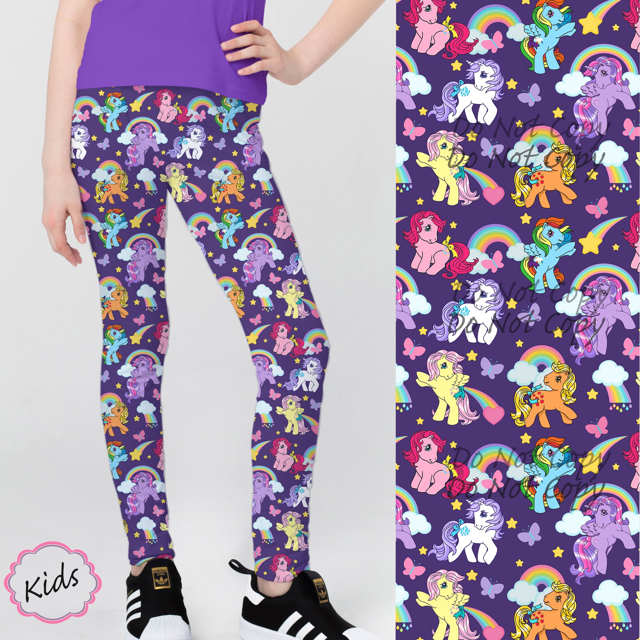 RTS - Kids Purple Nostalgic Ponies Leggings w/ Pockets