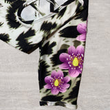 Leopard Flower Back Criss Cross Cutout Capri Soft Leggings