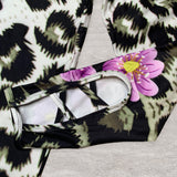 Leopard Flower Back Criss Cross Cutout Capri Soft Leggings