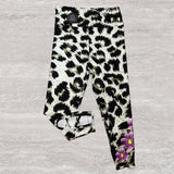 Leopard Flower Back Criss Cross Cutout Capri Soft Leggings