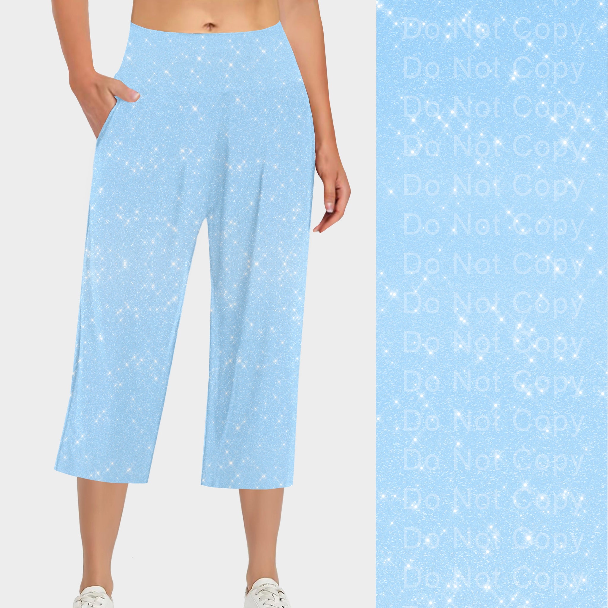 RTS - Light Blue Sparkle Capri Lounge Pants