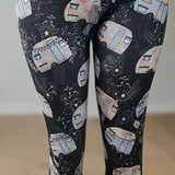 Pastel Floral Camper Print Gray Leggings