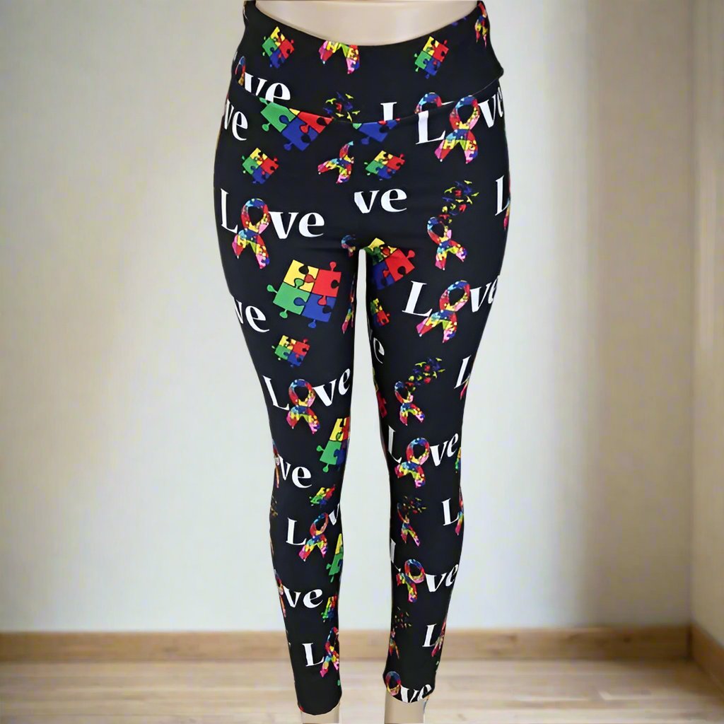 Love Puzzle Awareness Ribbon Print Soft Leggings