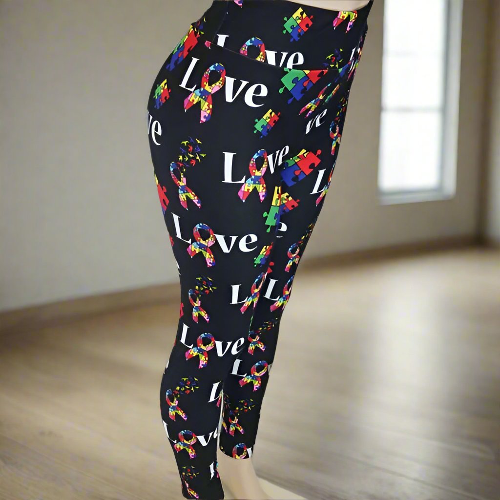 Love Puzzle Awareness Ribbon Print Soft Leggings