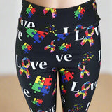 Love Puzzle Awareness Ribbon Print Soft Leggings