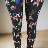Love Puzzle Awareness Ribbon Print Soft Leggings