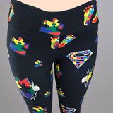 Super Power Puzzle Piece Print Soft Leggings w/ Secret Pocket in Yoga Band