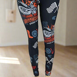 Motocross Themed Print Soft Leggings