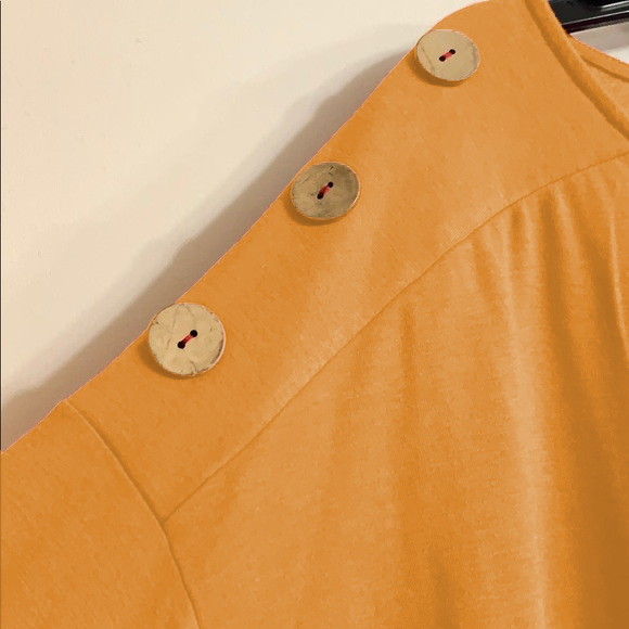 Mustard Yellow 3/4 Sleeve Boat Neck Top With Button Accent Detail