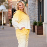 Cotton Ombre Dip Dye French Terry Long Sleeve Top Wide Leg Lounge Pants w/ Pockets Tracksuit SET - Yellow
