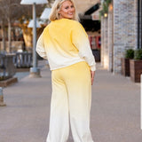 Cotton Ombre Dip Dye French Terry Long Sleeve Top Wide Leg Lounge Pants w/ Pockets Tracksuit SET - Yellow