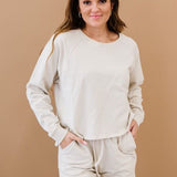 Oversized Cotton Terry Lounge Set – Long Sleeve Top & Drawstring Shorts - Plus