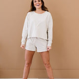 Oversized Cotton Terry Lounge Set – Long Sleeve Top & Drawstring Shorts - Plus