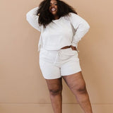 Oversized Cotton Terry Lounge Set – Long Sleeve Top & Drawstring Shorts - Plus