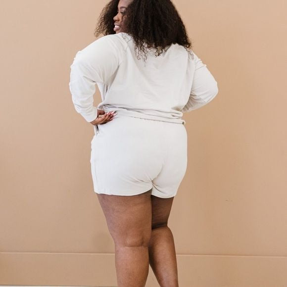 Oversized Cotton Terry Lounge Set – Long Sleeve Top & Drawstring Shorts - Plus
