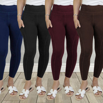 High-Waisted Solid Color Leggings with Phone-Sized Pockets - Comfort Fit with Yoga Waistband