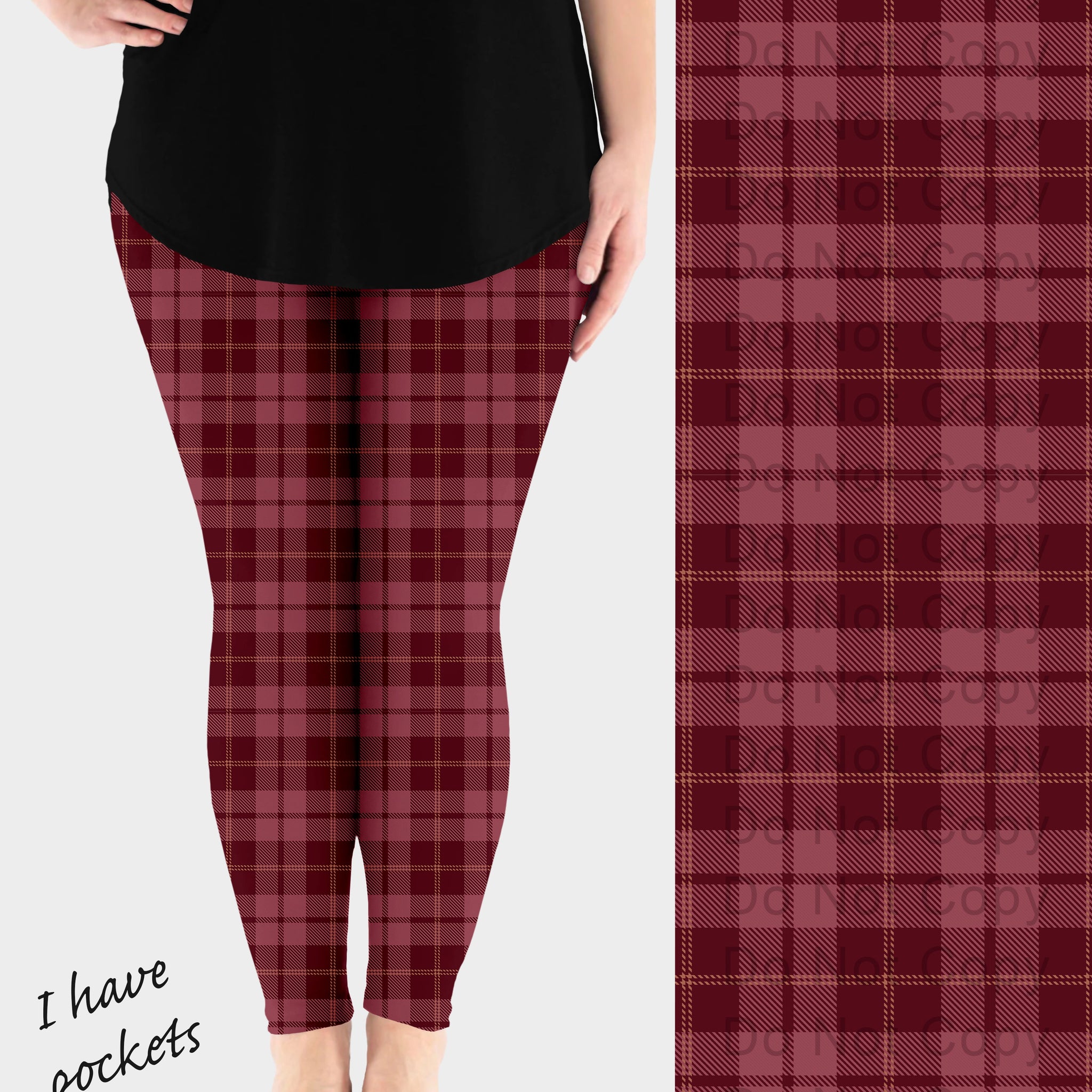 RTS - Maroon Plaid Leggings w/ Pockets