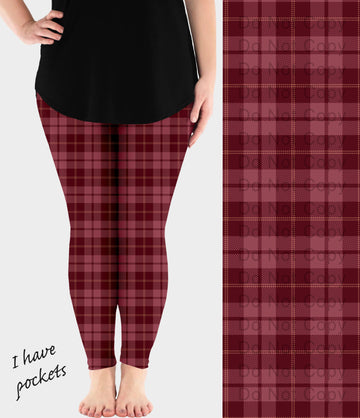 RTS - Maroon Plaid Leggings w/ Pockets