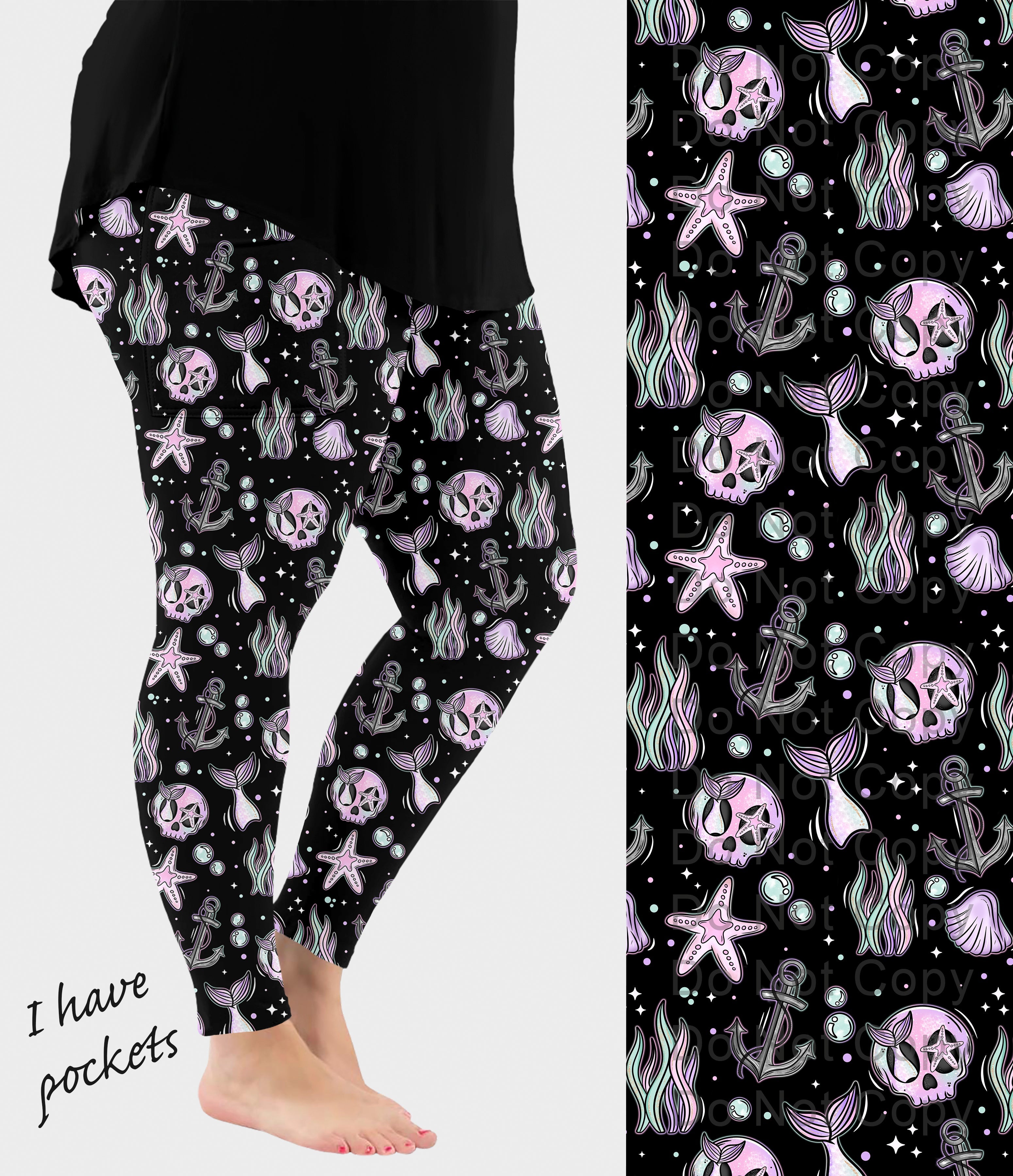 RTS - Mermaid Skele Leggings w/ Pockets