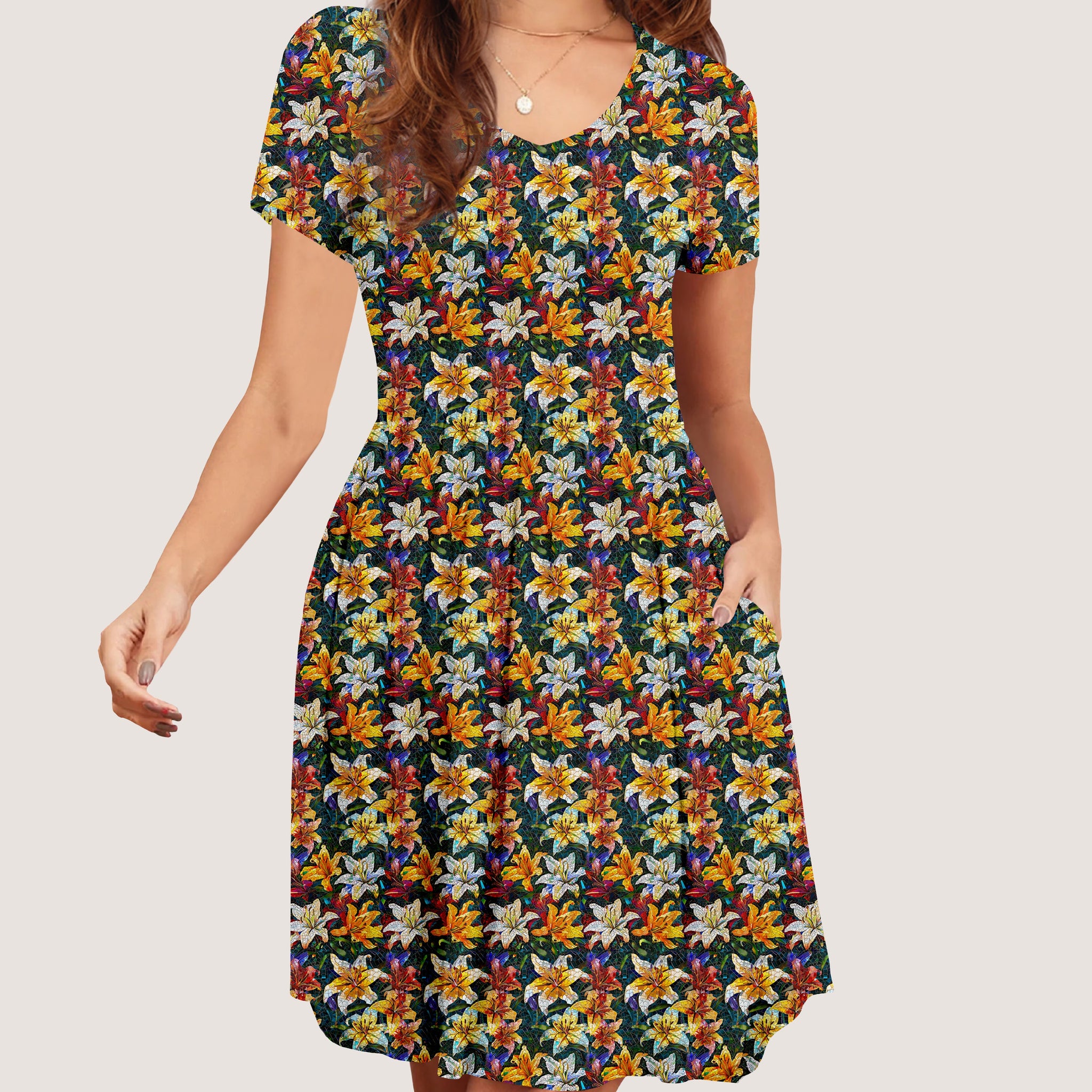 RTS - Mosaic Lilies Pocket Dress