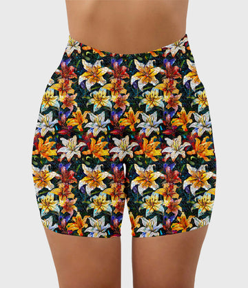 RTS - Mosaic Lilies Biker Shorts