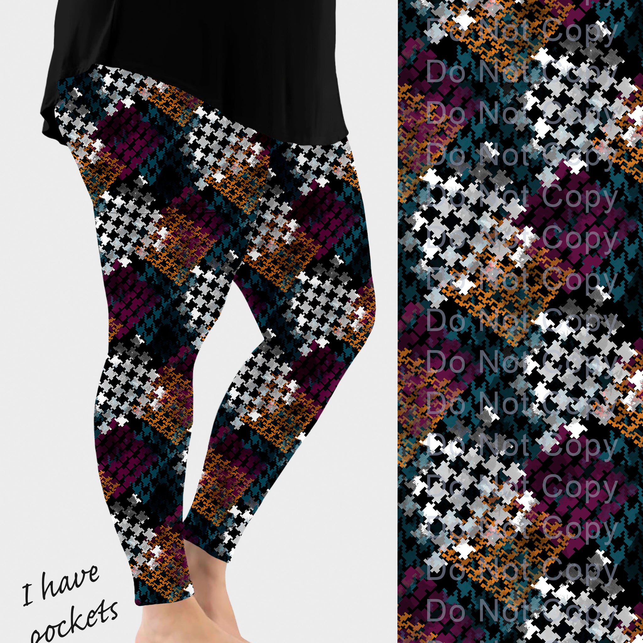 RTS - Multicolored Houndstooth Leggings w/ Pockets