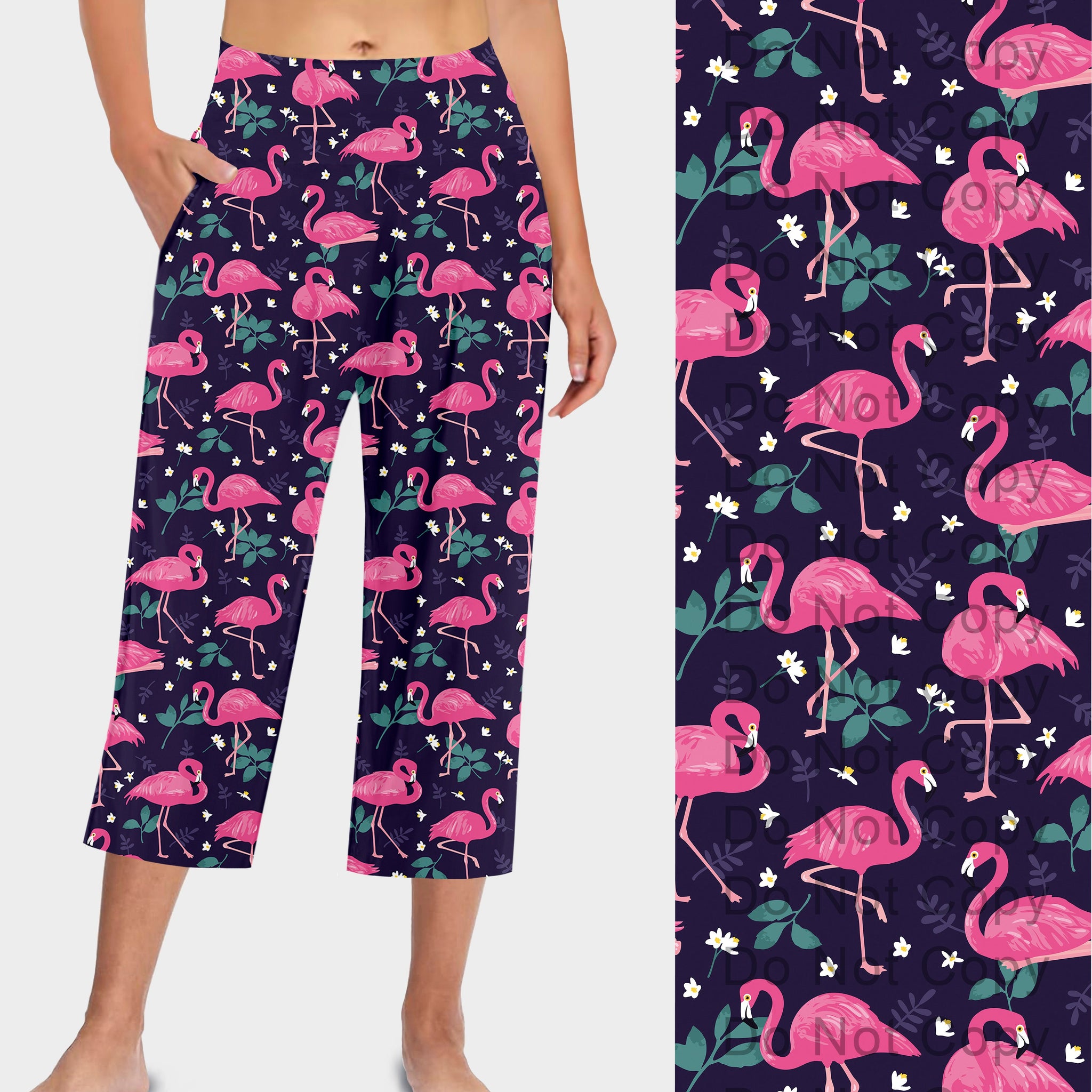 RTS - Navy Pink Flamingo Capri Lounge Pants