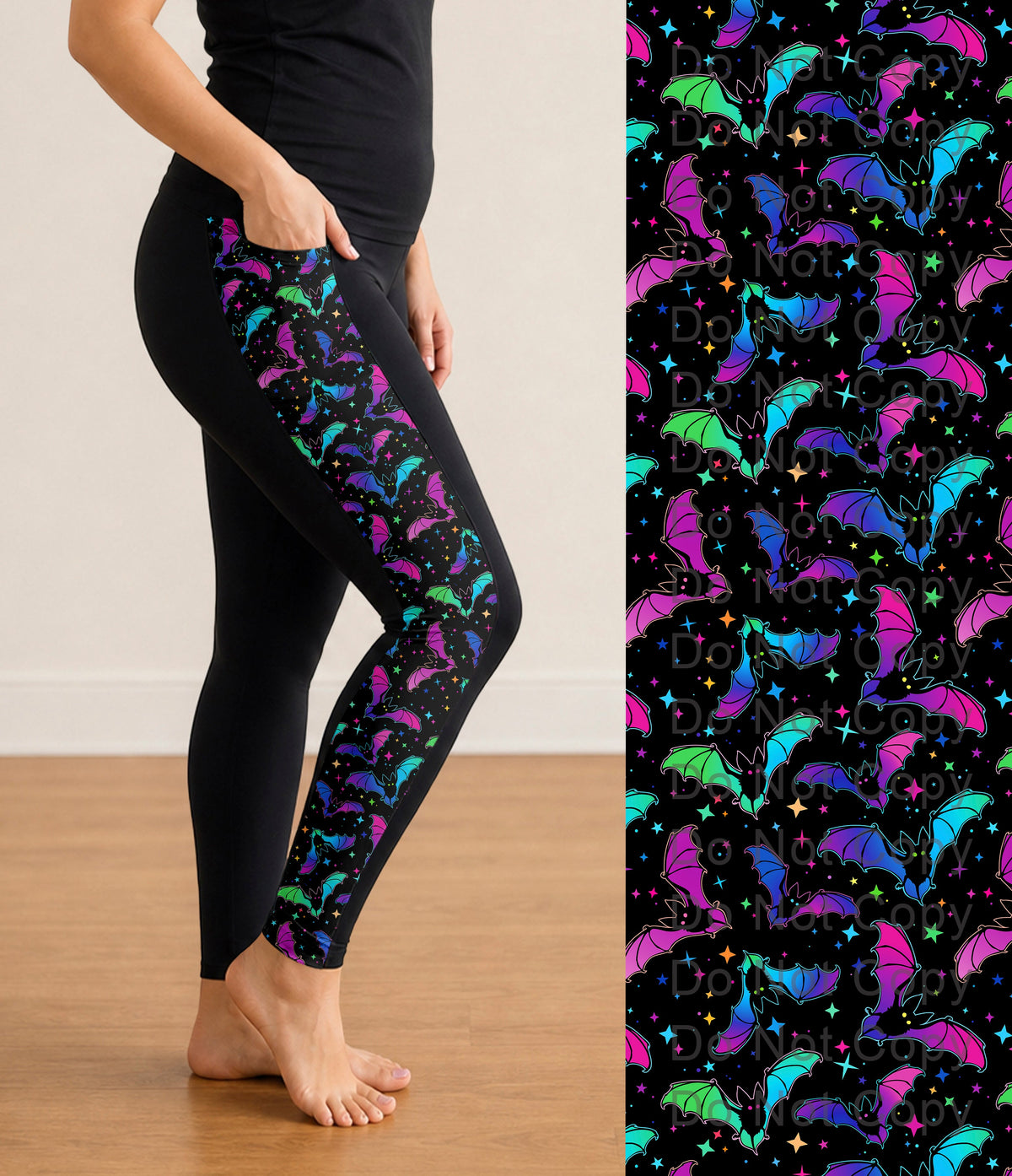 RTS - Neon Bats Side Panel Leggings with Pockets
