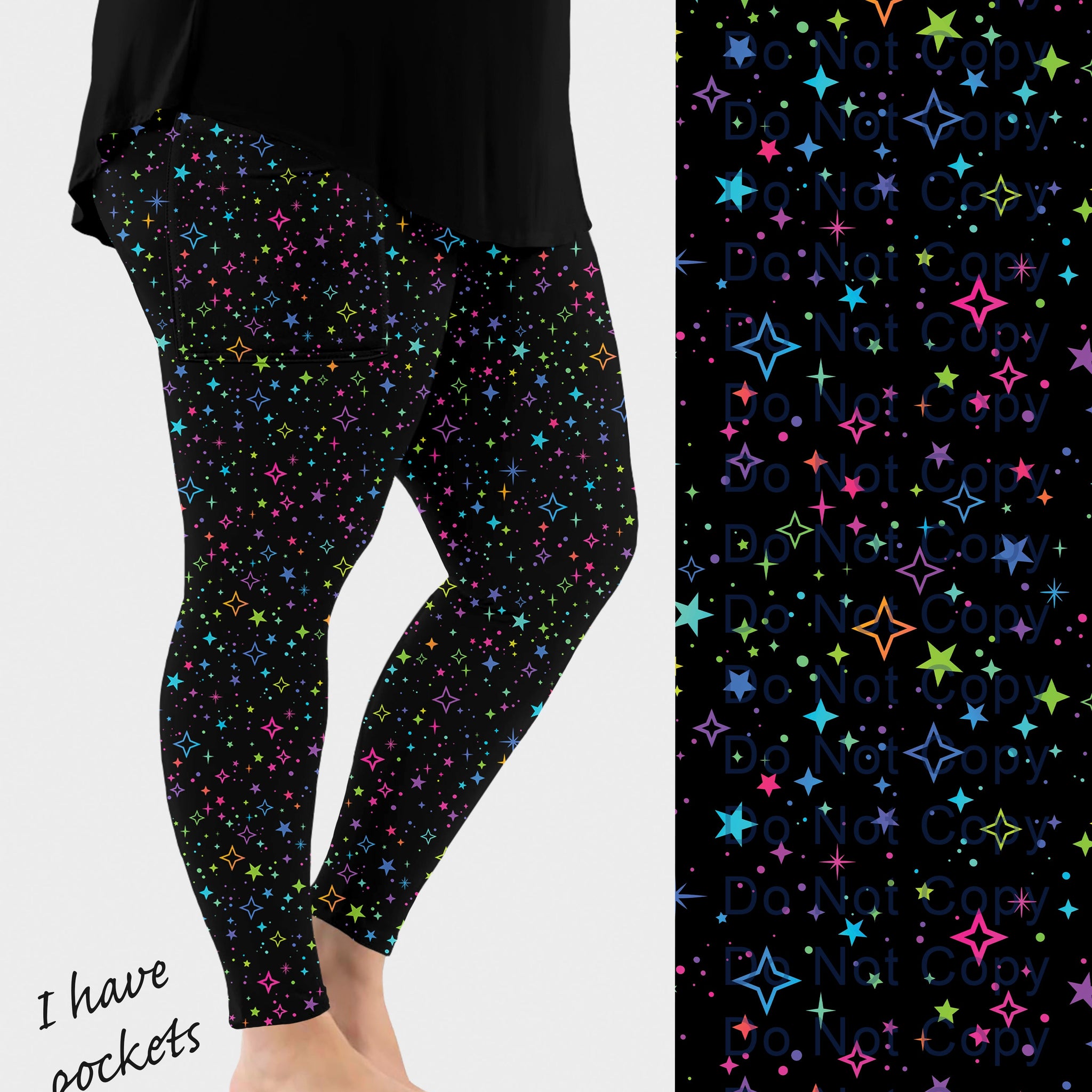 RTS - Neon Stars Leggings w/ Pockets