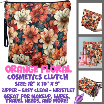 ORANGE FLORAL - CUSTOM COSMETIC CLUTCH PREORDER CLOSES 12/16