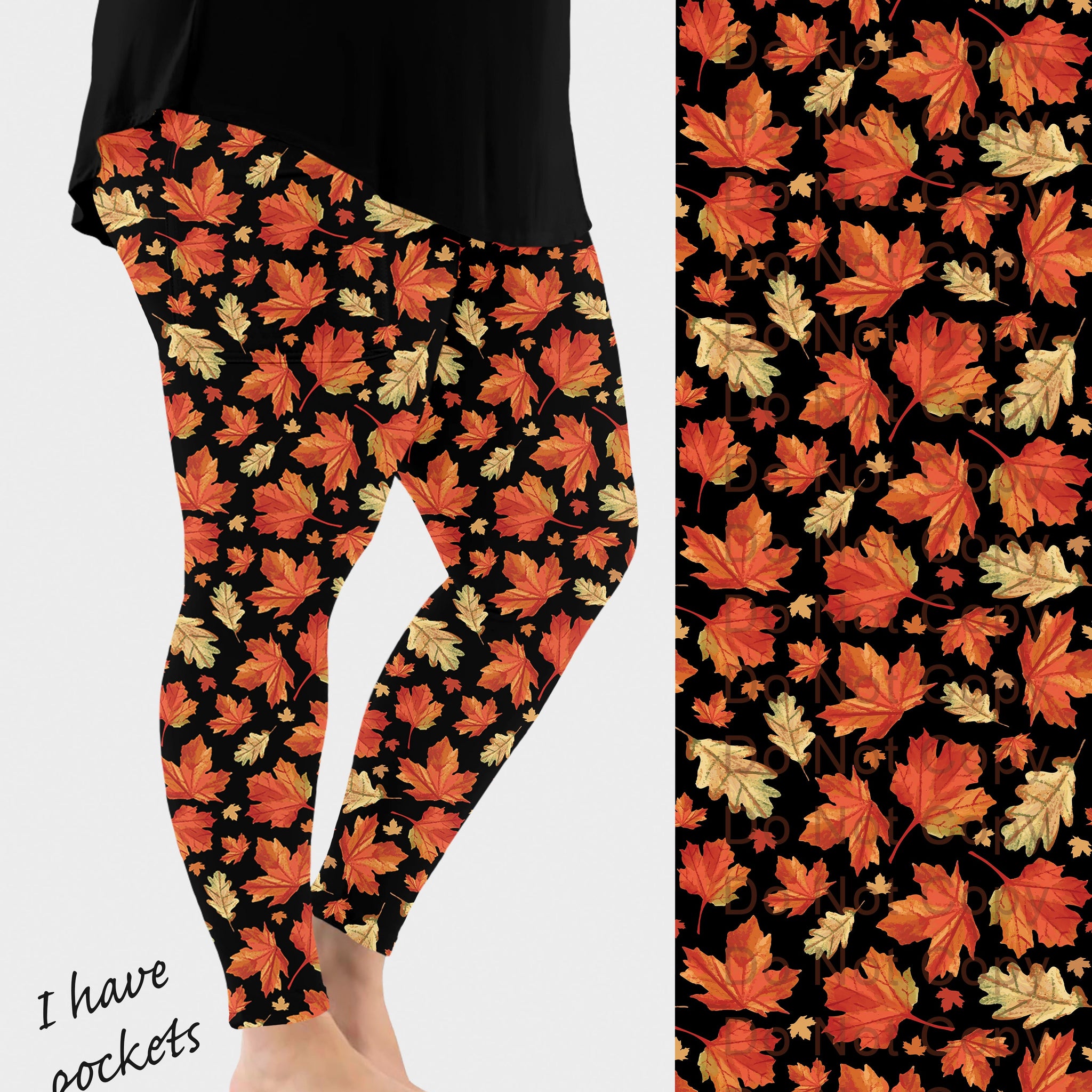 RTS - Orange Leaves Leggings w/ Pockets