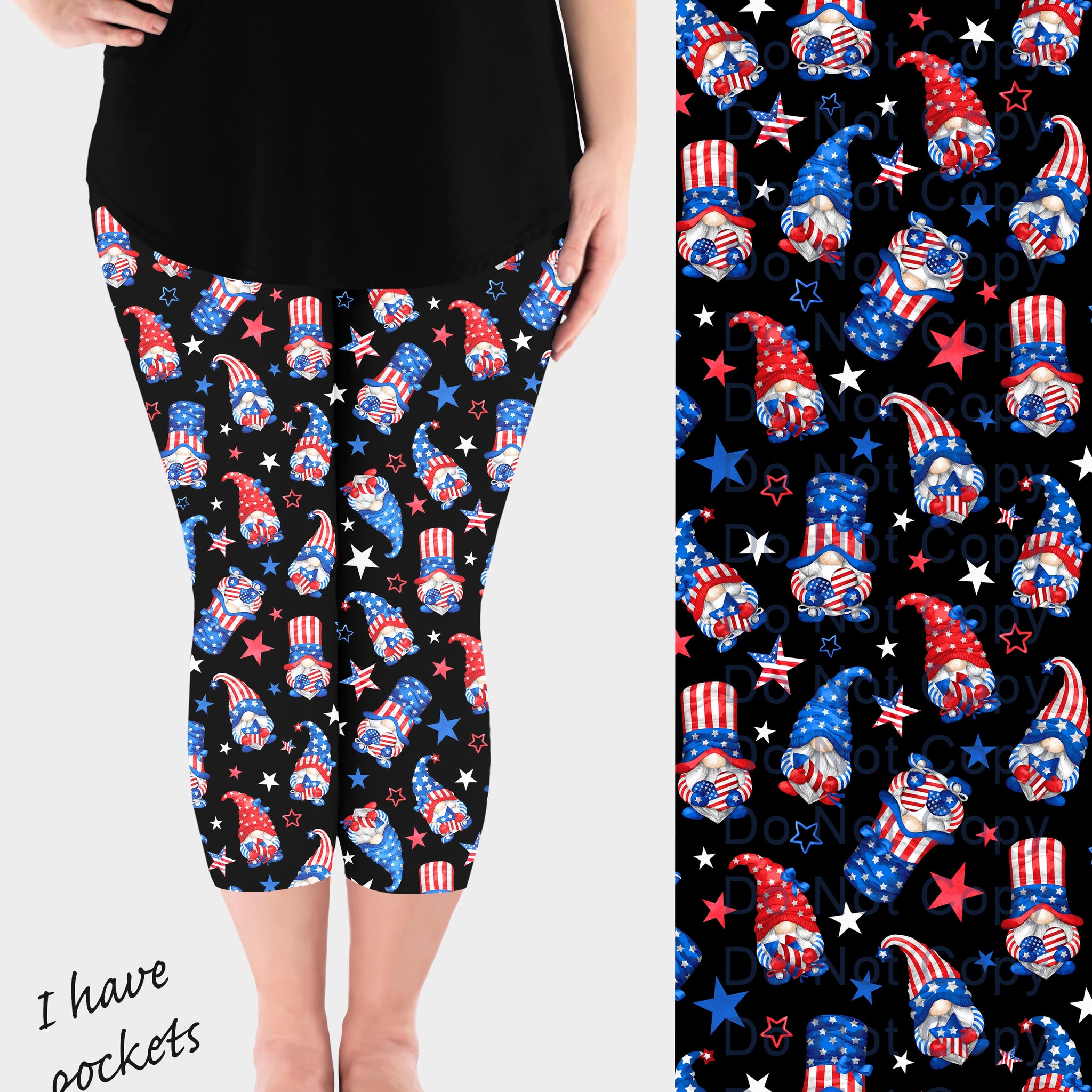 RTS - Patriotic Gnomes Capri Leggings w/ Pockets