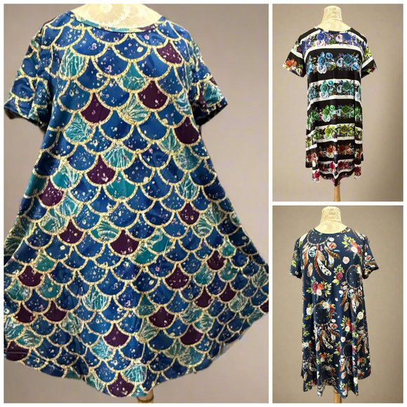 A-line Soft Stretchy Dress w/ Pockets - Mermaid, Rainbow Roses, Dream Catchers