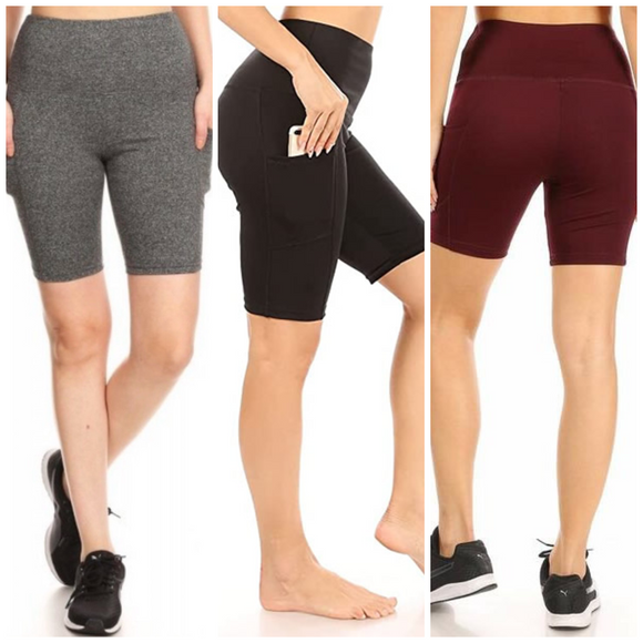 Yoga Band Bermuda Biker Shorts w/ Pockets