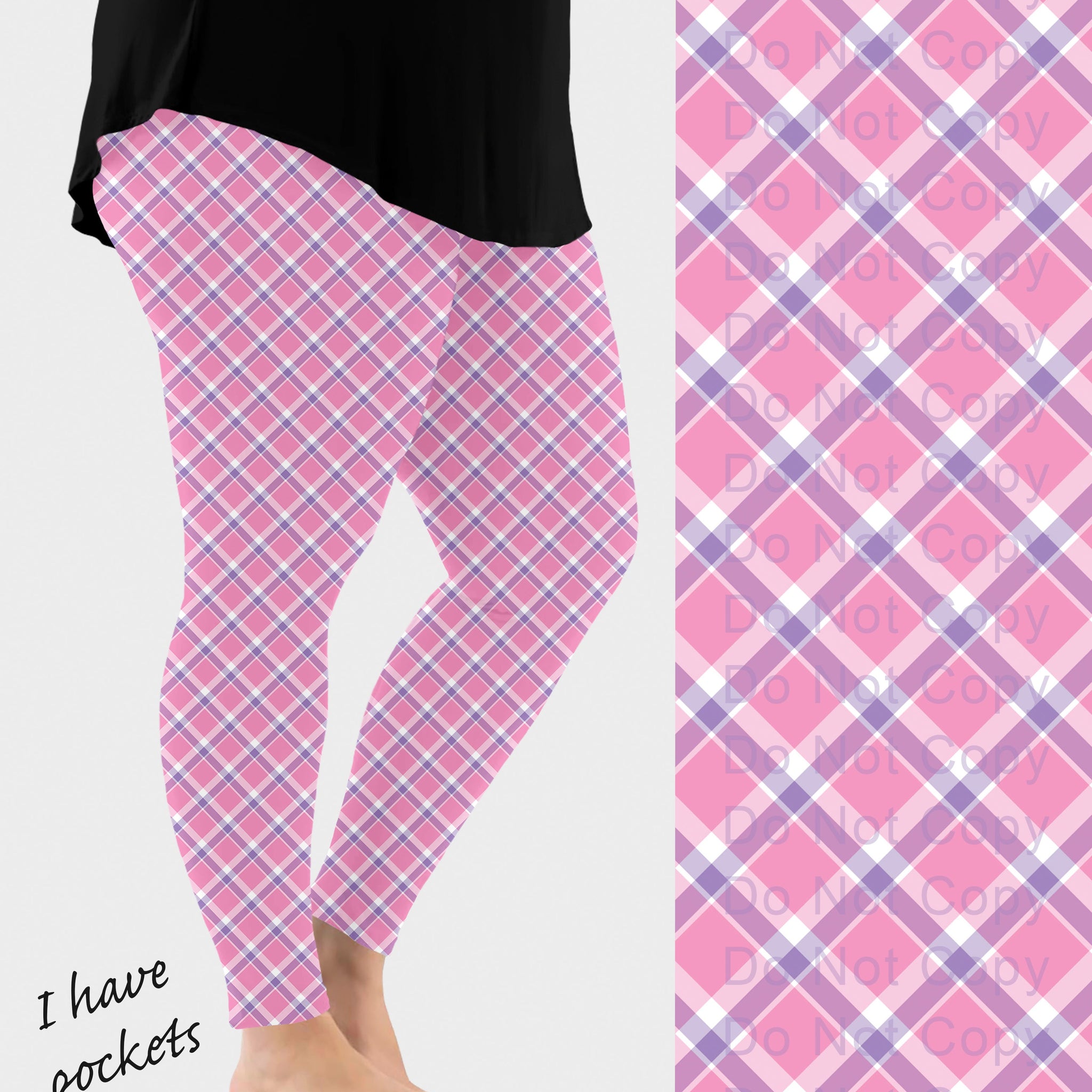 RTS - Pink and Purple Plaid Leggings w/ Pockets