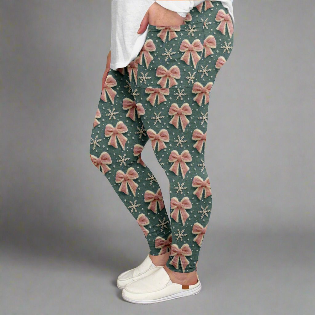 Cozy Pink Bow Print Leggings w/ Pockets | ETA 12/5