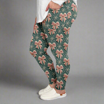 Cozy Pink Bow Print Leggings w/ Pockets | ETA 12/5