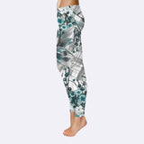 Teal Flower Blossoms Plaid Print Leggings