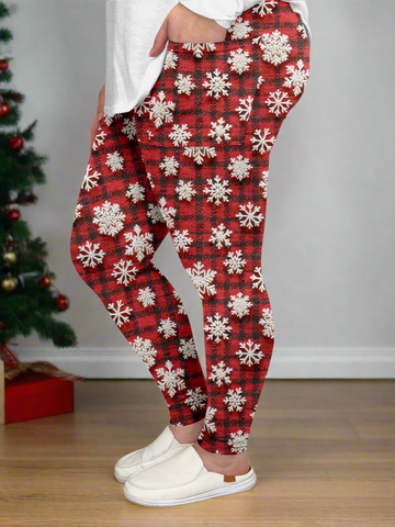 Red Snowflake Plaid Leggings w/ Pockets