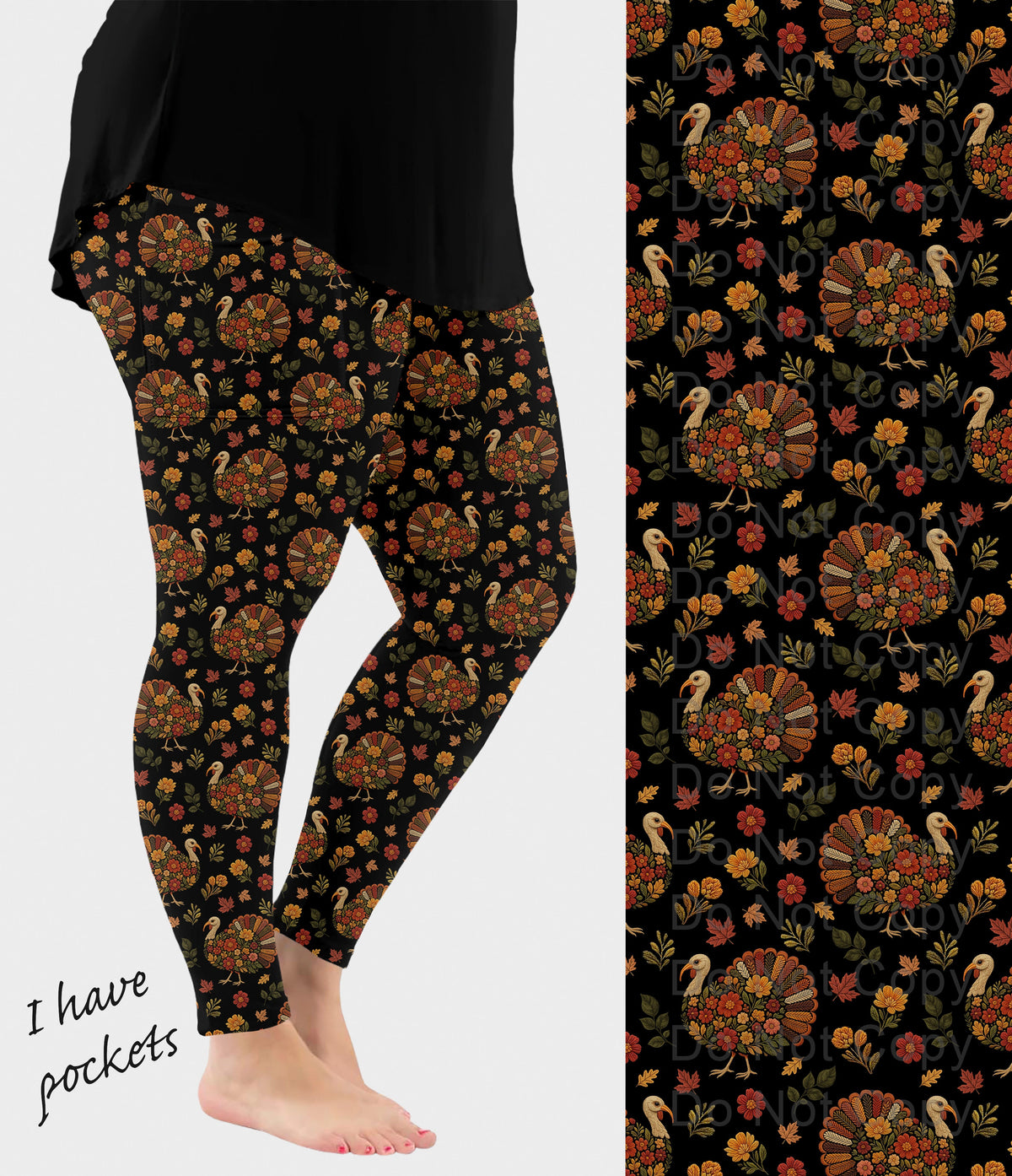 RTS - Pretty Turkey Leggings with Pockets