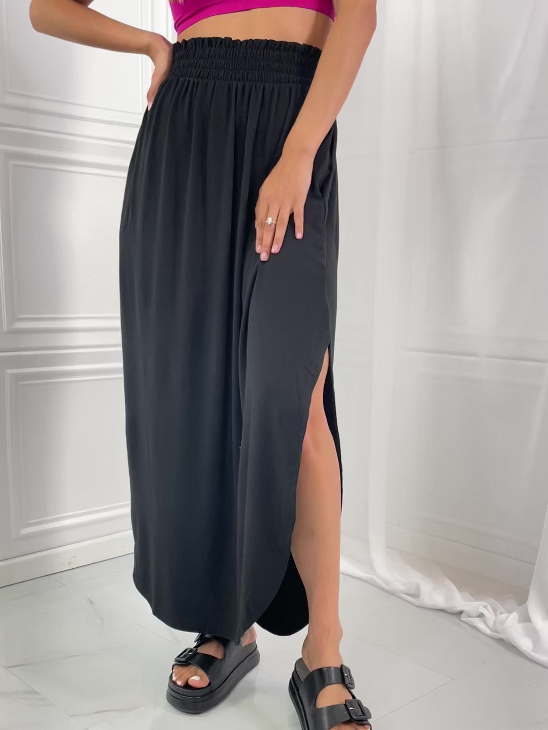 Side Slit Maxi Skirt with Pockets