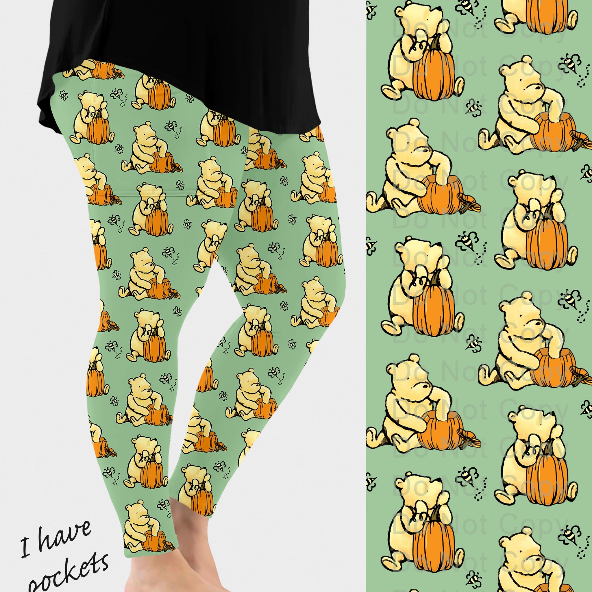 RTS - Pumpkin Bear Leggings w/ Pockets