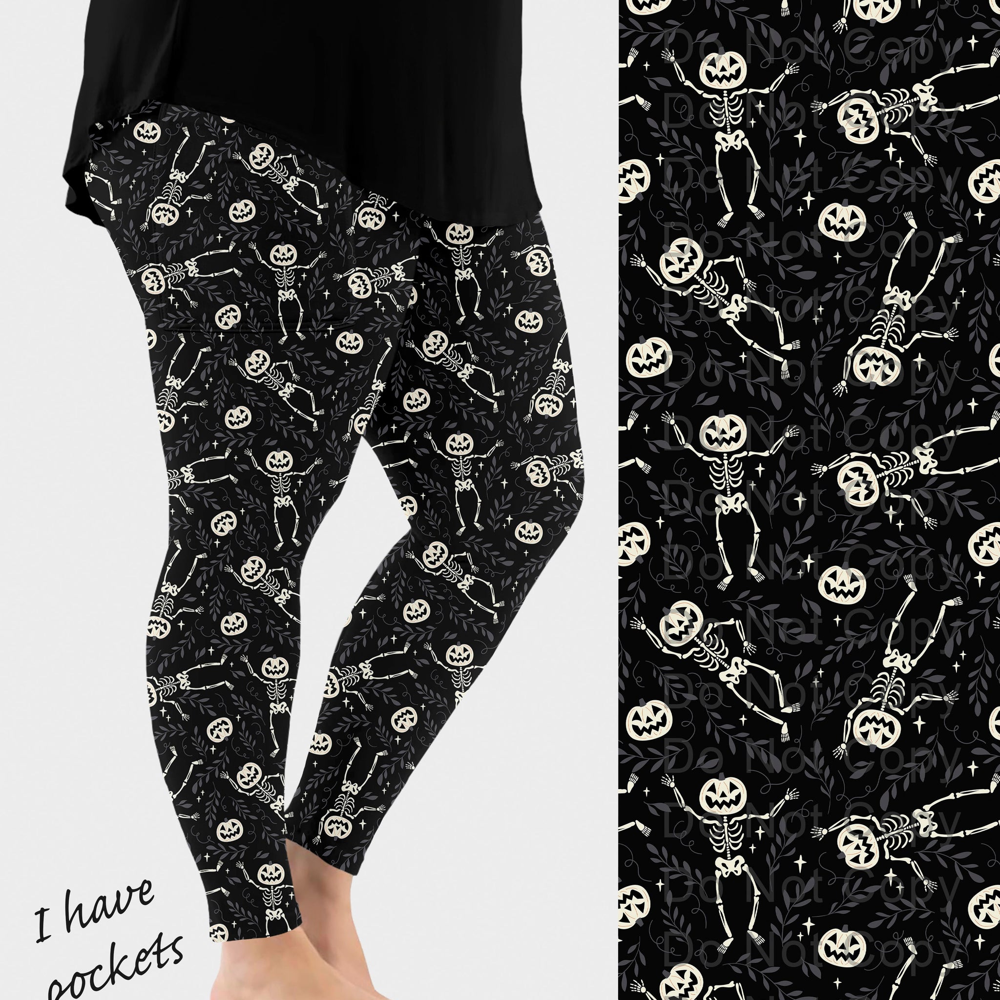 RTS - Pumpkin Head Skele Leggings w/ Pockets